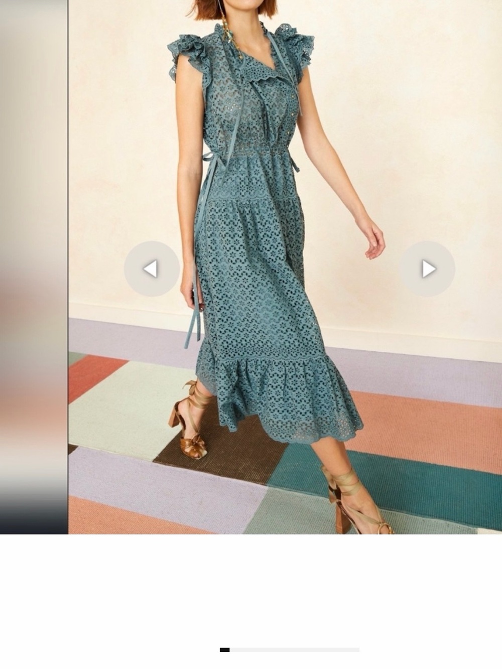 Ulla Johnson Teal Eyelet Ruffle Midi Dress with Tie Waist